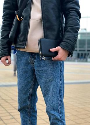 Кошелек портмоне клатч кожаный черный6 фото