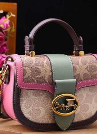 Жіноча сумка coach рожевий моногам коуч