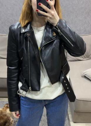 Вкорочена шкіряна (екошкірв) куртка косуха zara