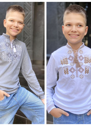 Вышиванка подростковая, рубашка вышитая, вышиванка с длинным рукавом