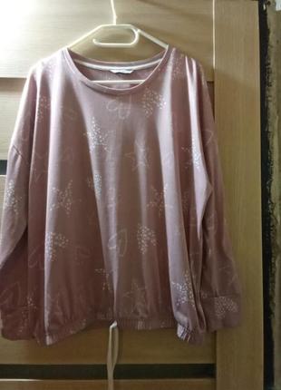 Кофтина, футболка вільного крою на резинці, спущене плече, блідно рожевий колір, рукав на манжеті