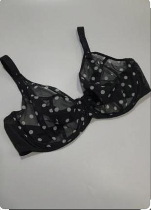 Шикарный, базовый, бюстгальтер, в сеточку, в темно, синем, цвете, с красивым принтом, в белый горошек, от бренда: george 🫶