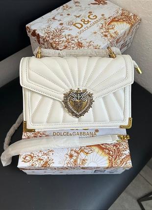 Брендовая кожаная сумка d&g натуральная кожа белая сумочка люкс дольче