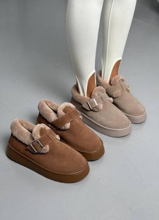 Женские короткие ботинки с мехом, натуральная замша