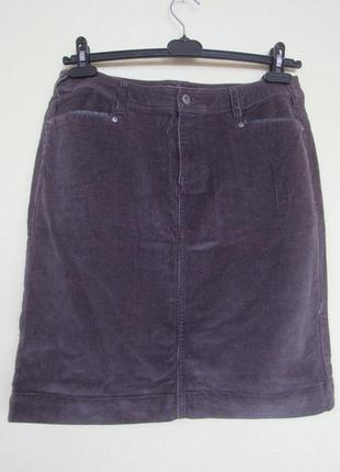 Стрейчевая вельветовая коричневая юбка миди