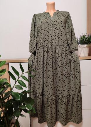 Красивое платье хаки в горошек!