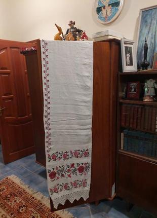 Полотенце льняное старинное с вышивкой крестиком