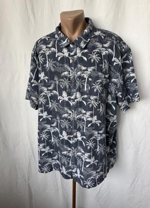 Mantaray гавайская рубашка 3xl синяя принт пальмы тенниска гавайка хлопок батал