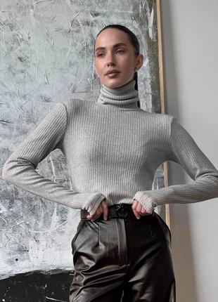 Гольф женский ангоровый с воротником-стойкой, водолазка женская, с разрезом под палец, серый