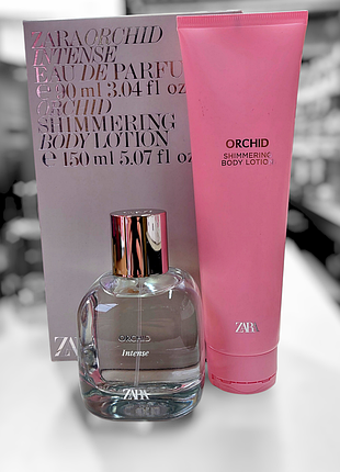 Набор zara парфюмированная вода orchid intense 90 мл + лосьон для тела orchid 150 мл с глиттером