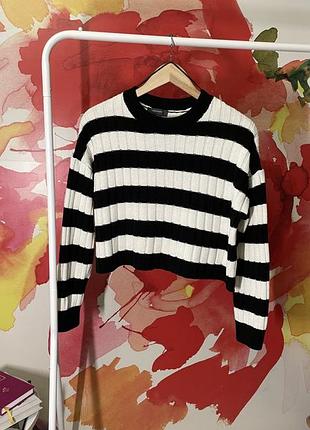 В`язаний жіночий джемпер молочний у чорну смужку primark розмір s