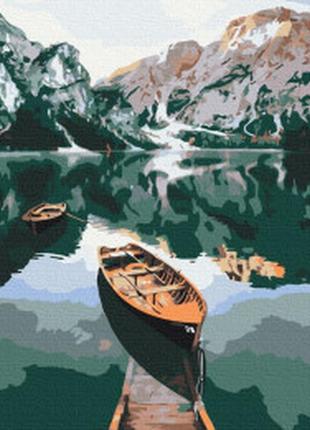 Картина по номерам лодка на зеркальном озере