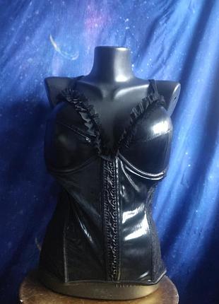 Шкіряний латексний вініловий корсет з мереживом батал