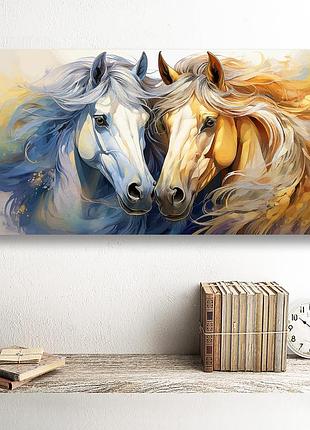 Картина с  двумя величественными лошадьми.  размер 60см. х  30 см.