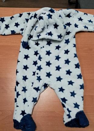 Теплий флісовий чоловічок 3-6 місяців з капюшоном