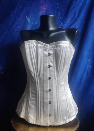 Качественный молочный атласный корсет на стальных костях стэмпанк