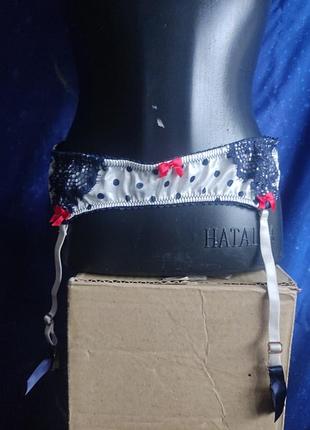 Атласный сатиновый пояс подтяжки для чулок в горошек с кружевом и сеткой в горошек