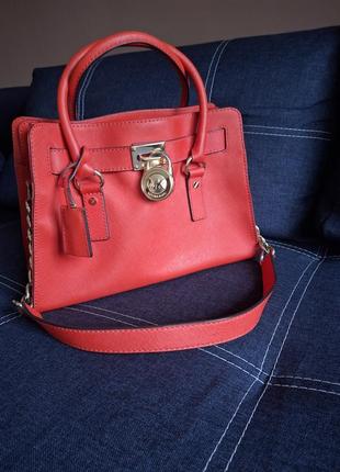 Оригинальный кожаный michael kors красная сумка mk на плечо красная