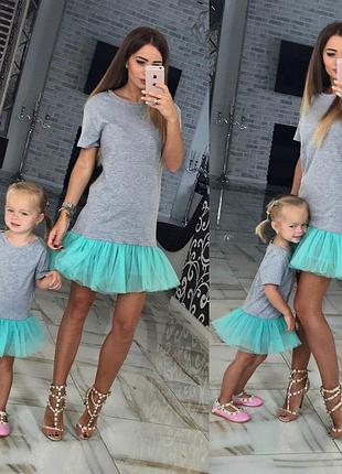 Миле дитяче плаття з фатином familylook 10556