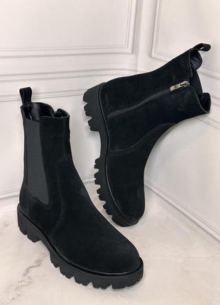 Женские замшевые ботинки челси черные натуральная замша осень зима в наличии 42р 43р