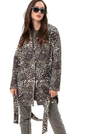 Пальто женское демисезонное длины выше колена, эко-альпака, леопардовое