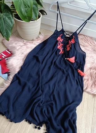 Синее платье жатка с вышивкой от george, размер xl