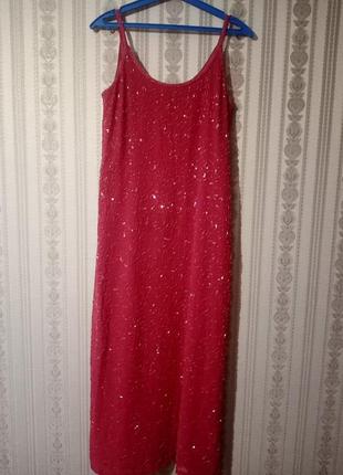 Платье- фуксия- бисер, лелетки, стикляриус