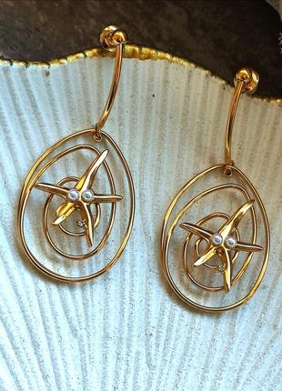 Серьги yhpup морская звезда, сталь с покрытием pvd gold 6,2 см