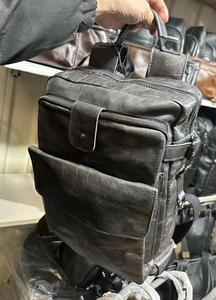 Якісний шкіряний рюкзак чорний, темно-сірий