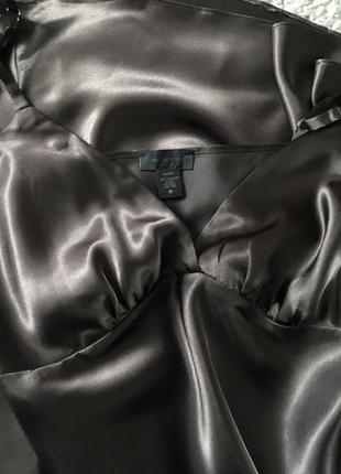 Шовкова сукня комбінація плаття на бретелях шоколадного кольору