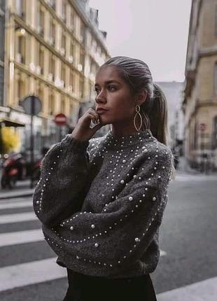Джемпер с жемчужинами zara