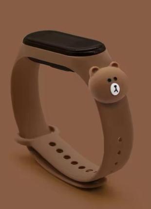 Силиконовый ремешок для xiaomi mi band 5/6 с медведем