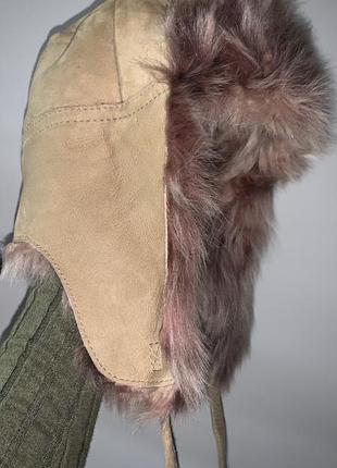 Шапка ушанка из натуральной овчины с кожаной отделкой sheepskin niche