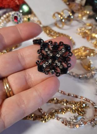 Крест крест черный готика, кристаллы стекло, винтаж, кулон