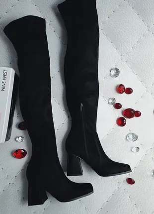 Nine west оригінал чорні високі чоботи ботфорти на підборах