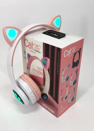 Беспроводные наушники с кошачьими ушками и rgb подсветкой cat vzv 23m. цвет: розовый.w+
