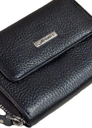 Жіночий гаманець шкіряний чорний компактний 10*13*3 (турція)