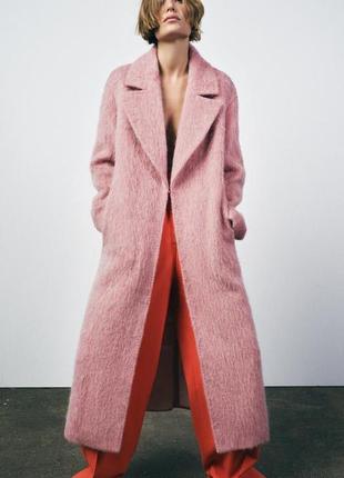 Пальто жіноче рожеве вовняне zara new