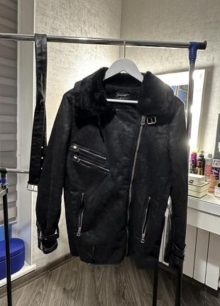 Черная зимняя дубленка куртка авиатор reserved