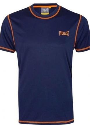Модная мужская синяя футболка полиэстер с оранжевым логотипом еverlast