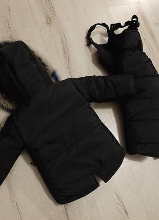 Детский зимний комбинезон черный с натуральной опушкой5 фото