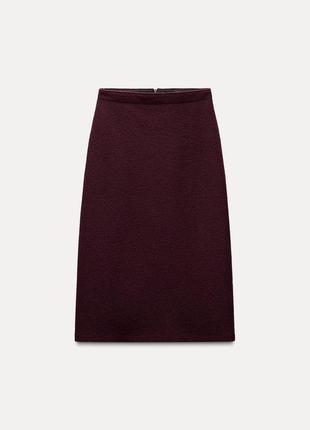 Бордовая женская миди юбка zara