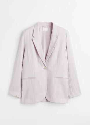 Пудровый жатый однобортный легкий летний блейзер на одну пуговицу h&m, жакет, пиджак