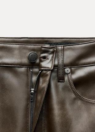 Джинси жіночі коричневі штучна шкіра zara new3 фото