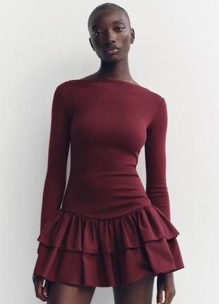 Бордова жіноча сукня з воланами zara new