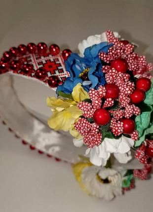 Розкішний дитячий віночок-чільце з квітами стрічкою намистинами+подарунок