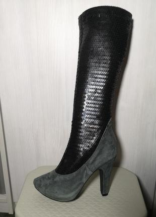 Замшеві чоботи з паєтками італія р. 361 фото