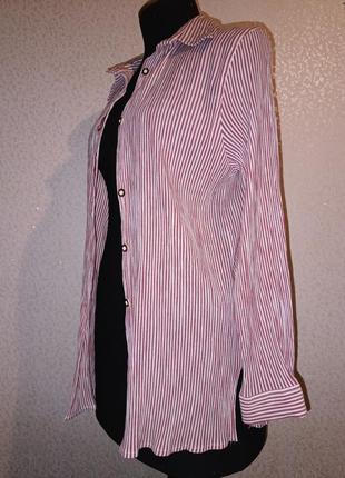 Коттоновая стильная удлиненная рубашка блуза в полоску с вышивкой