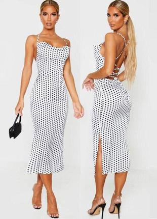 Распродажа платье prettylittlething миди горох открытая спина