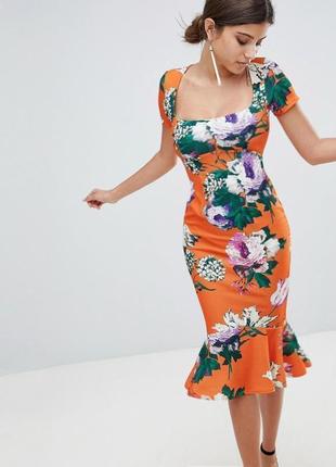 Распродажа платье asos миди с воланом по подолу